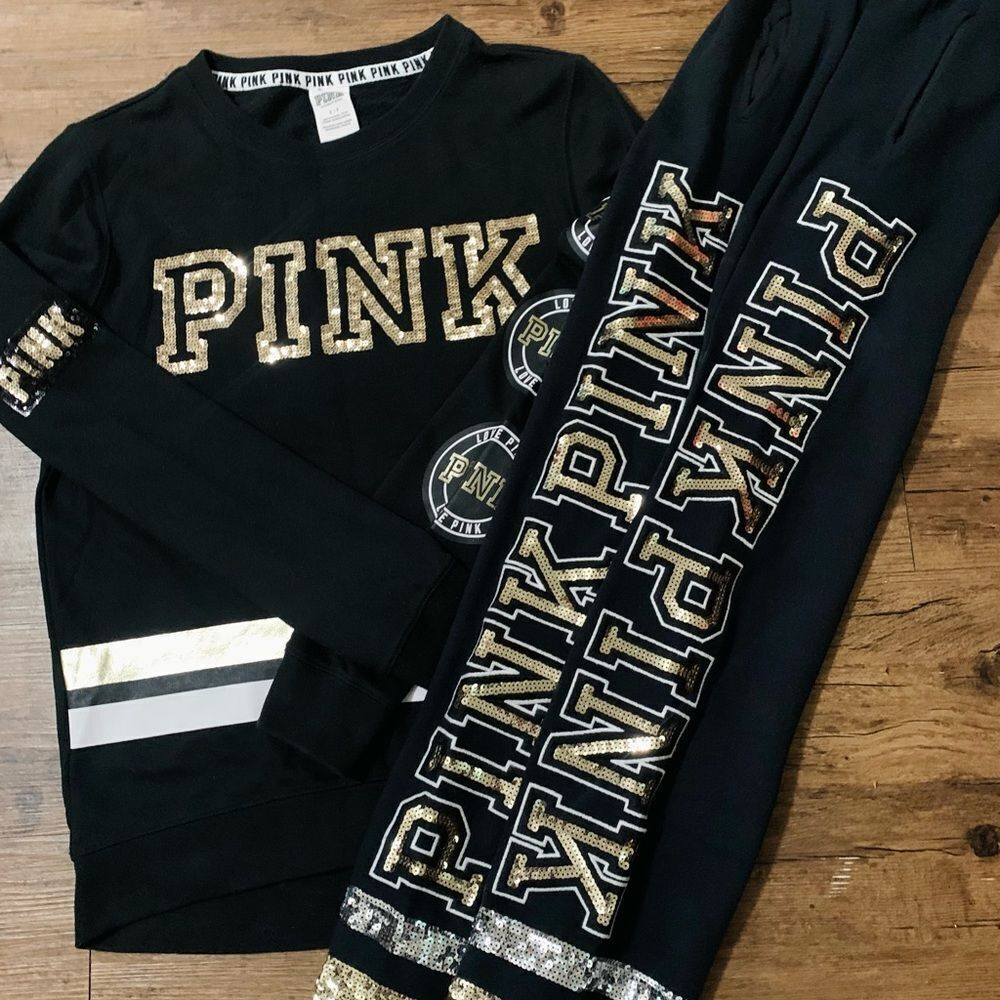 VS PINK BLING PULLOVER / MEGA BLING SWEATPANTS OUTFIT S